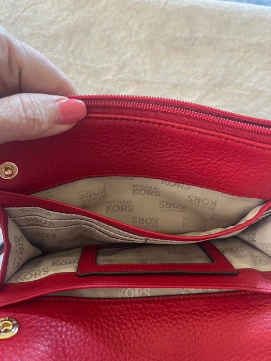 Michael Kors Red Leather Crossbody with Gold MK Emblem - Picture 9 of 9